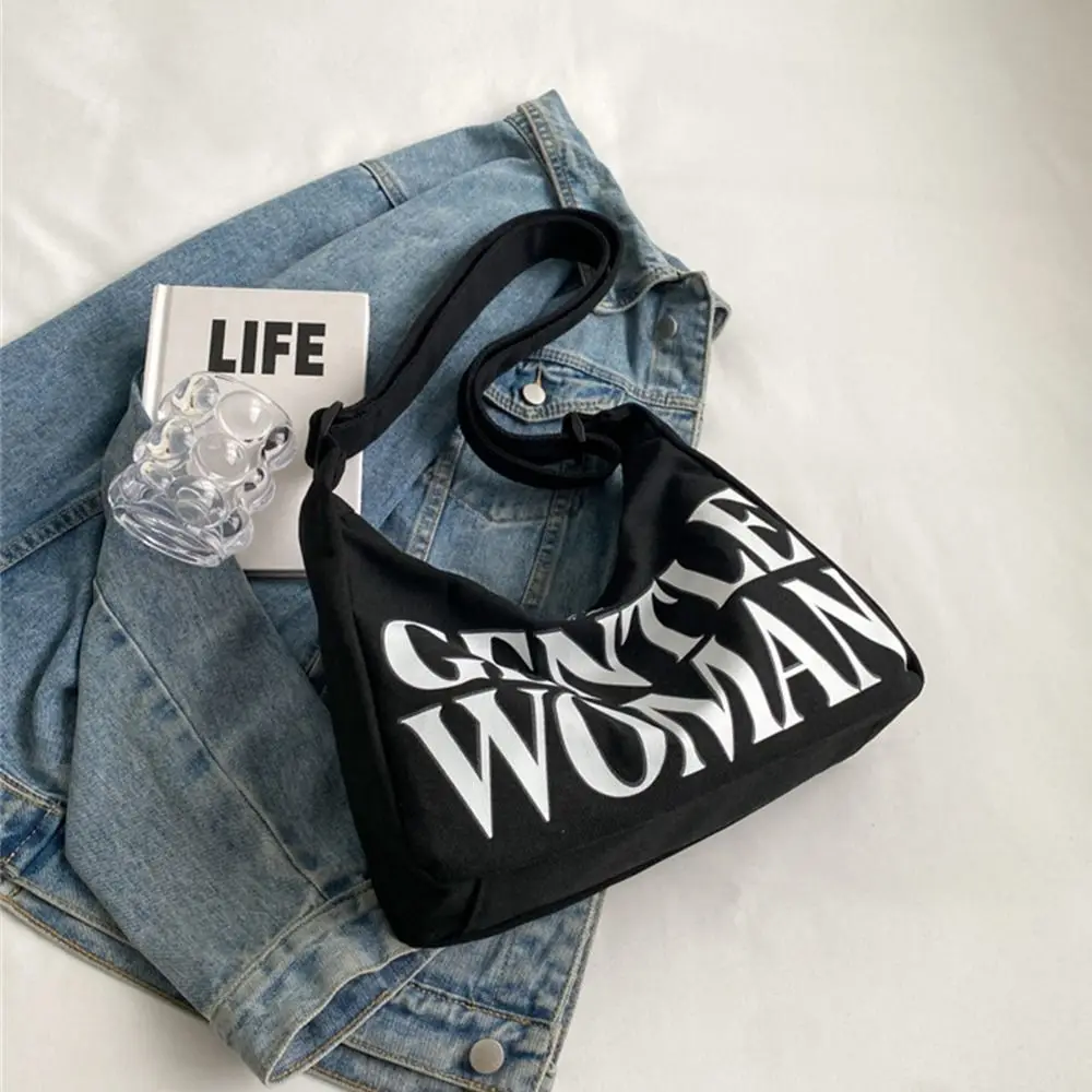 Gentlewoman Large Capacity Letters Canvas Bag Portable Shoulder Bag Tote Bags Students Crossbody Bag Fashion Outing Handbags