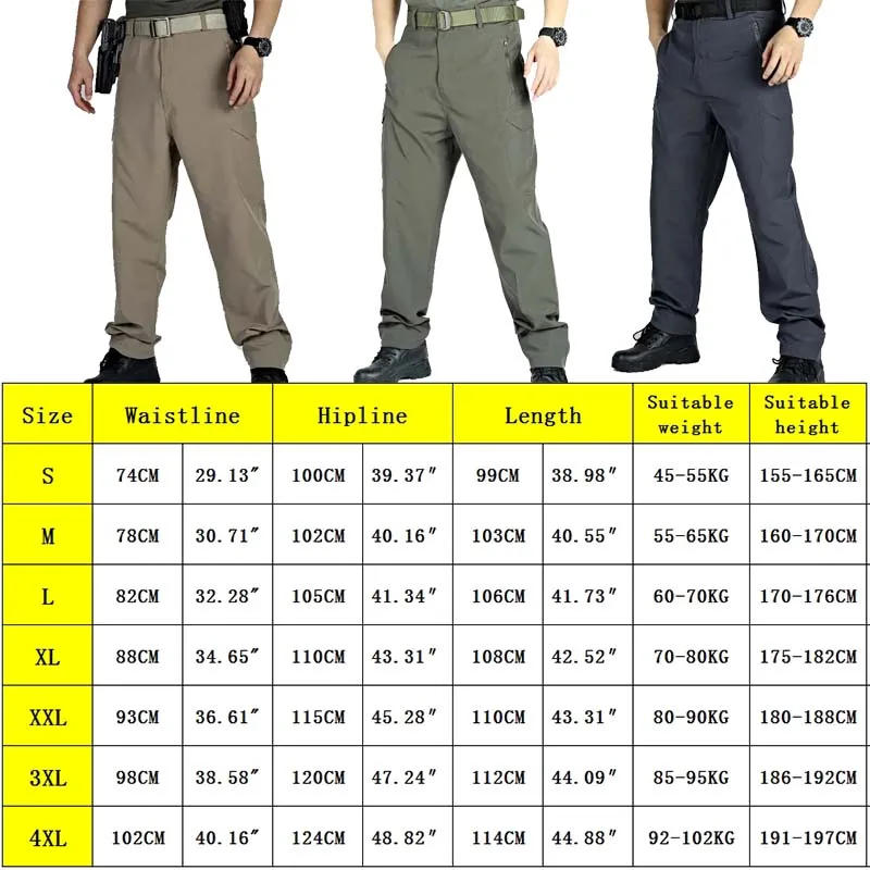 Men\'s Waterproof Tactical Hunting Pants, Fishing Pants, Quick Dry Cargo Pants, Lightweight, Casual Work Clothing, Breathable