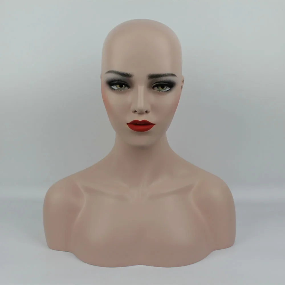 Realistic Female Mannequin Head with Shoulder Manikin Head Bust for Wigs Beauty Accessories Display Model Wig Heads