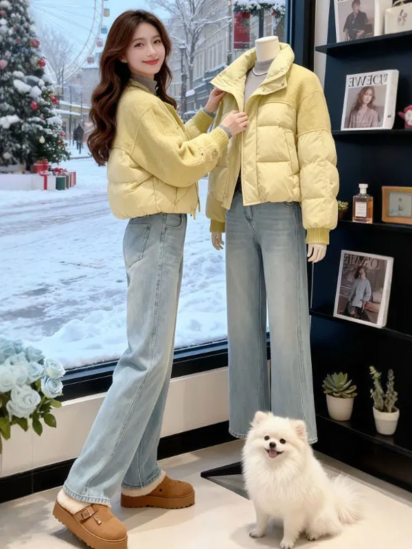 

Теплая хлопковая куртка-жакет, красивая, нежная, зимняя верхняя одежда для небольших размеров, антивозрастная, прямого кроя, в корейском стиле.