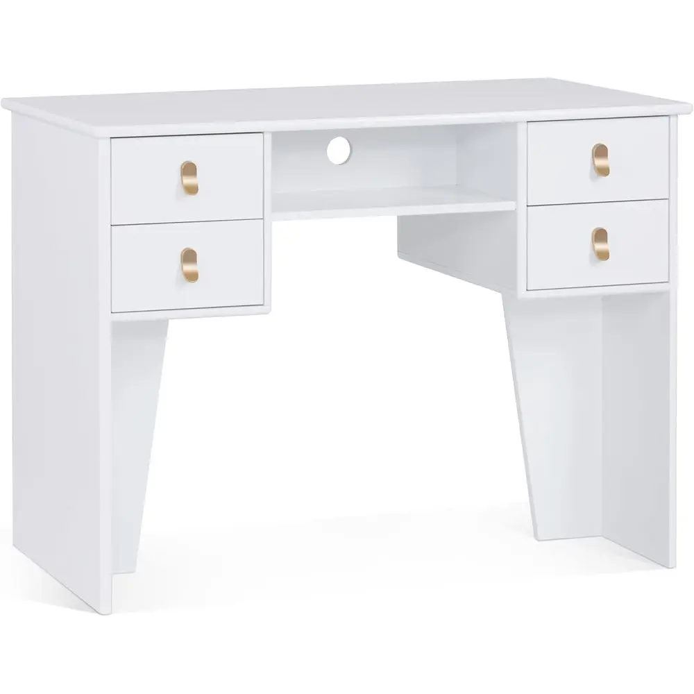 

Nail Technician's Dual-Sided Desk with 4 Drawers and Open Storage, White Painted Vanity Workstation