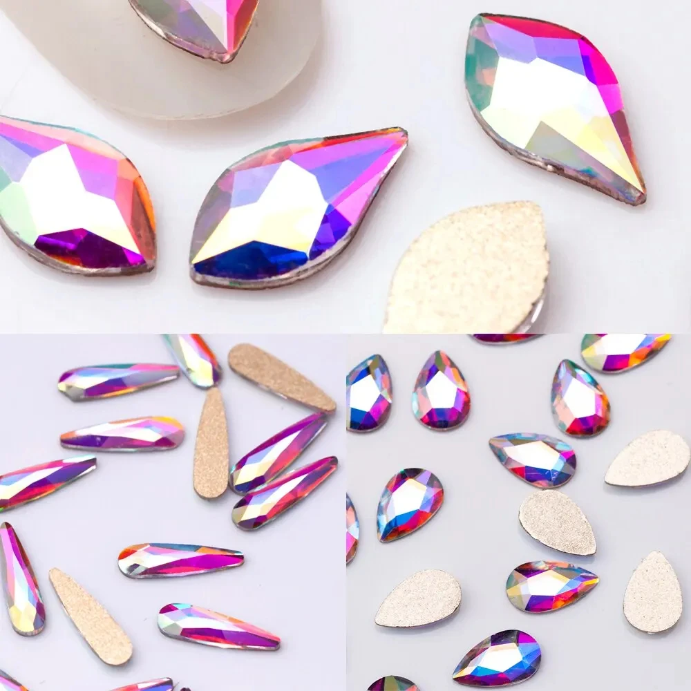 100szt Crystal AB Nail Art Rhinestone Flatback Drop Flame Shape Nail 3D Decorations Manicure Gems Supplies for Professionals