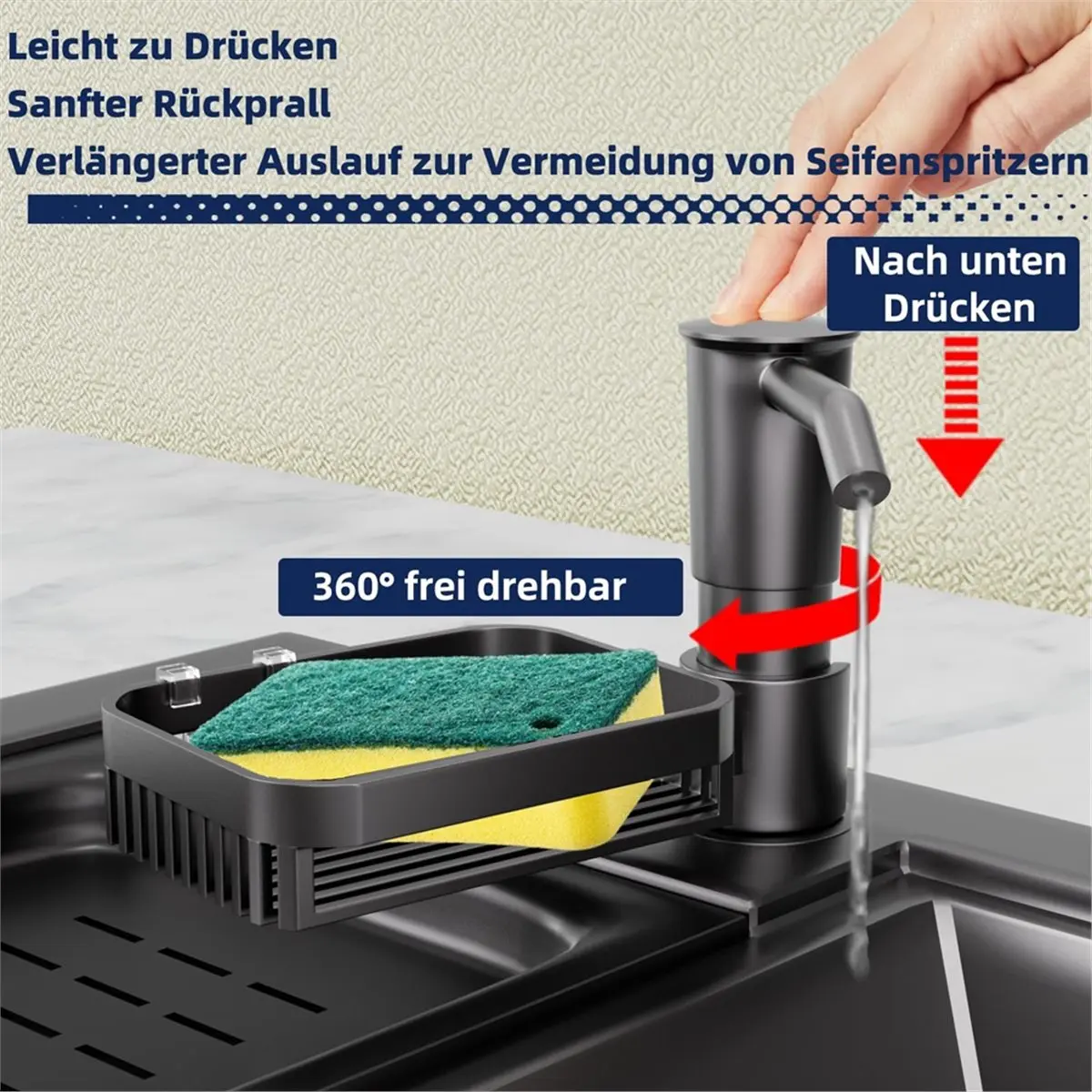 (A02R] Wonrefact Stainless Steel Soap Dispenser for Kitchen Sink, Rustproof Liquid Dish Soap Pump