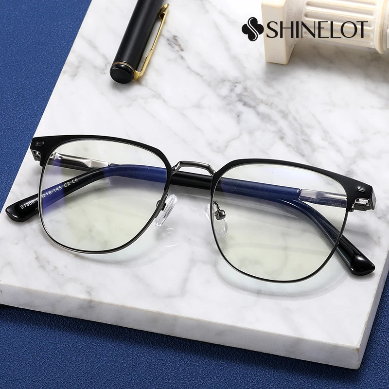 

91380 Men Metal Durable Eyeglasses Frame Bluelight Blocking Optical Glasses Gentleman Medical Grade Eyewear Party Birthday Gift