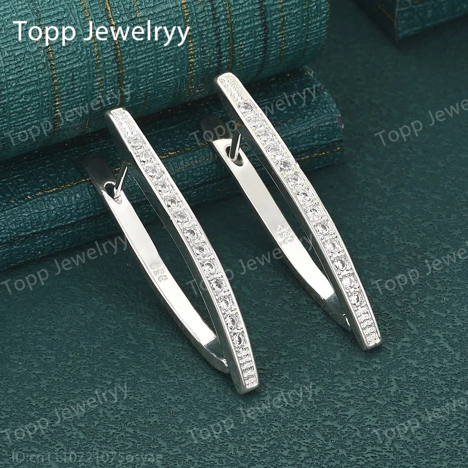 

Luxurious 925 sterling silver 30MM exquisite V-shaped zircon earrings fashionable women's wedding gift jewelry