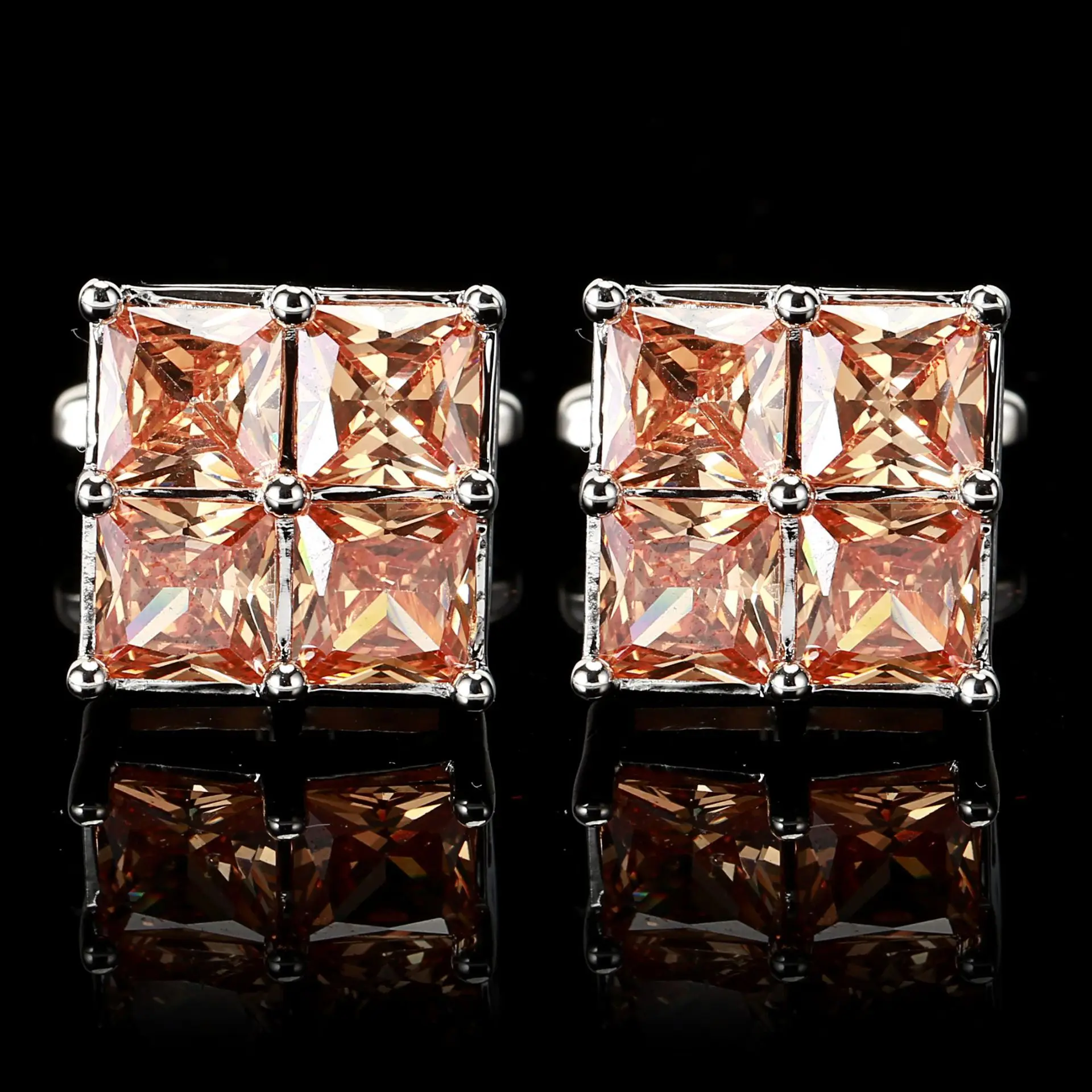 Square Tian word brass men's cufflinks white diamond burgundy champagne zircon crystal hot sleeve nails view 4