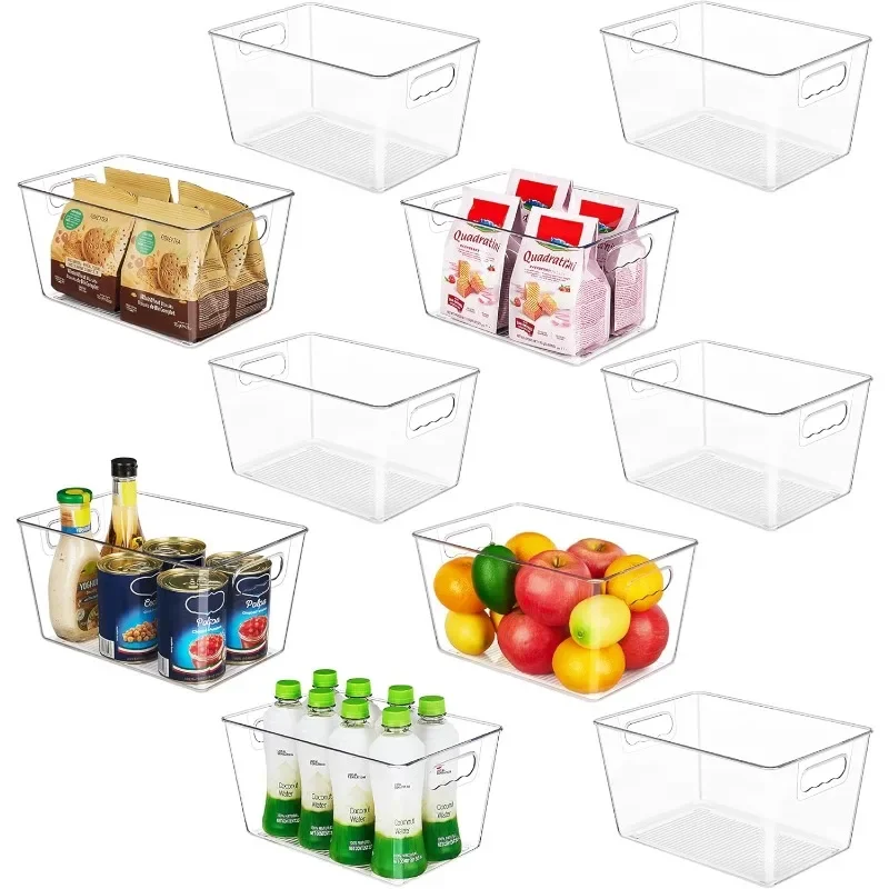 

YIHONG Clear Plastic Storage Boxes, 10 Pack Food Storage Pantry Organizers with Handles for Kitchen, Refrigerator, Cabinet,