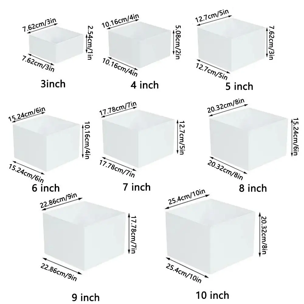 Cubo de exibição acrílico branco/transparente empilhável recurso de nidificação suporte de exibição de sobremesa formato quadrado 6 tamanhos diferentes
