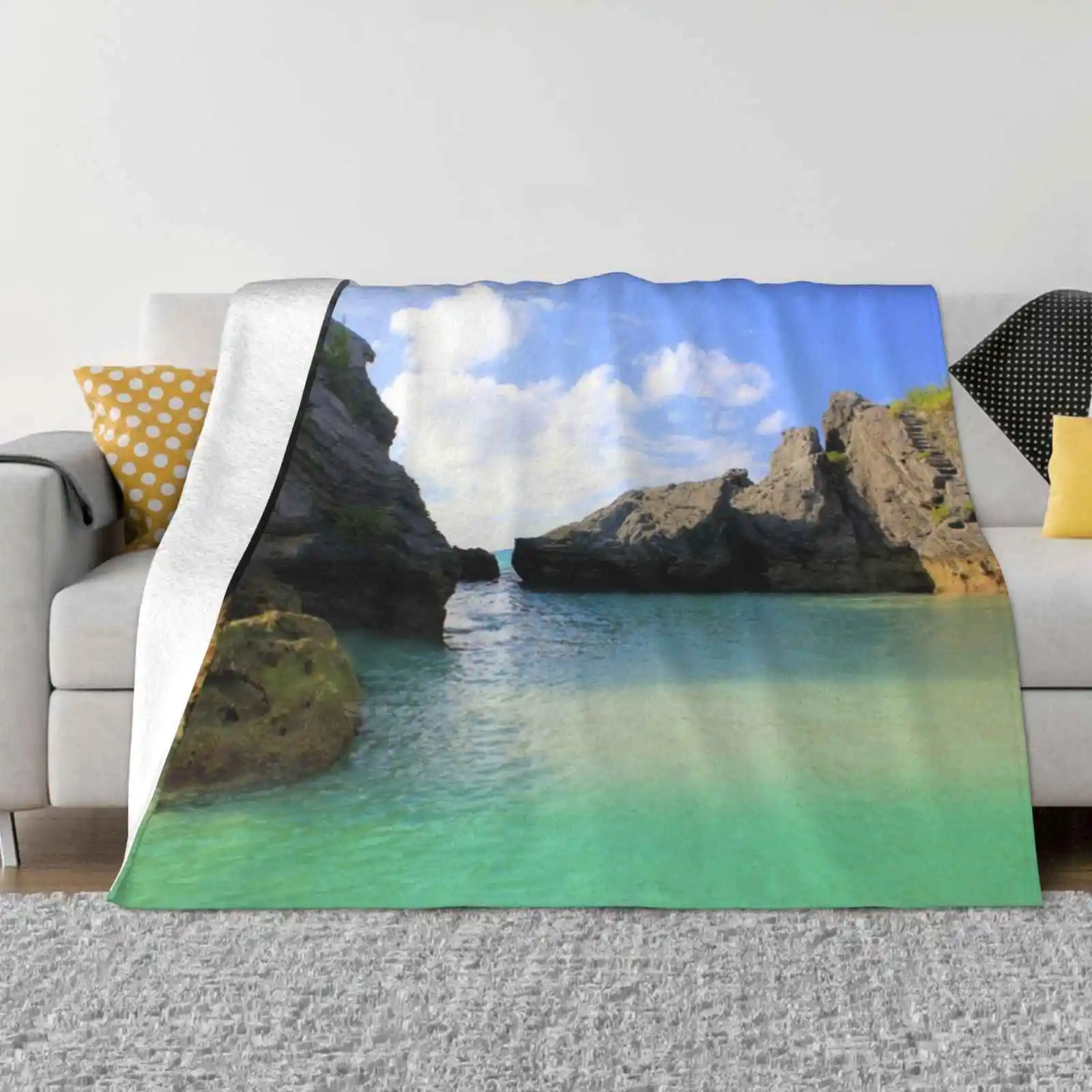 Jobson'S Cove-Manta de Franela suave y cálida, Bermudas, paisaje marino, Jobsons Cove, agua azul, serenidad, rocas de arena tropicales