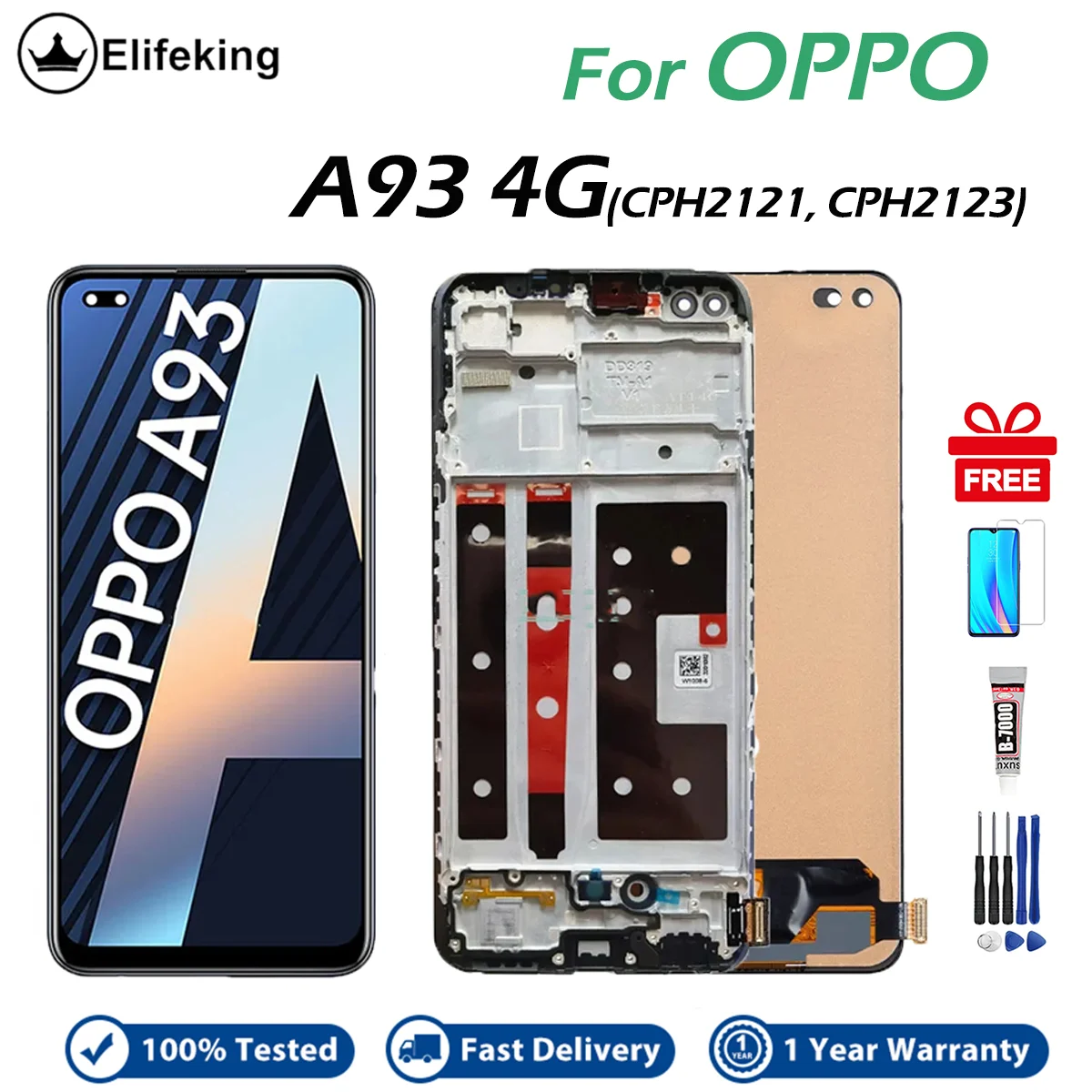 

ЖК-дисплей 6,43 дюйма для Oppo A93 4G, сенсорный экран для CPH2121, CPH2123, ЖК-дигитайзер в сборе, сменные детали с рамкой