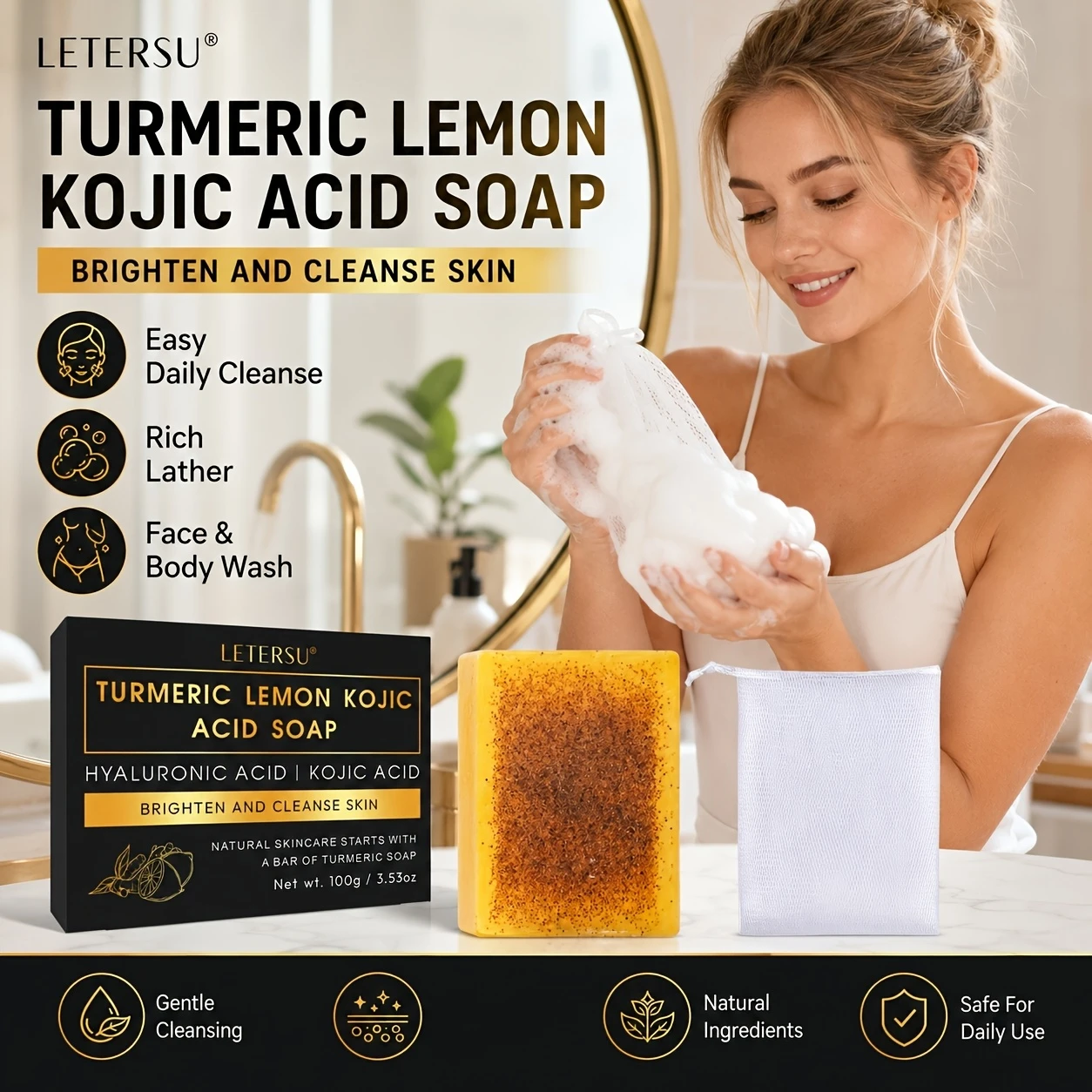 Kojic Acid Soap - 100g Turmeric Hand Made Soap, Lemon