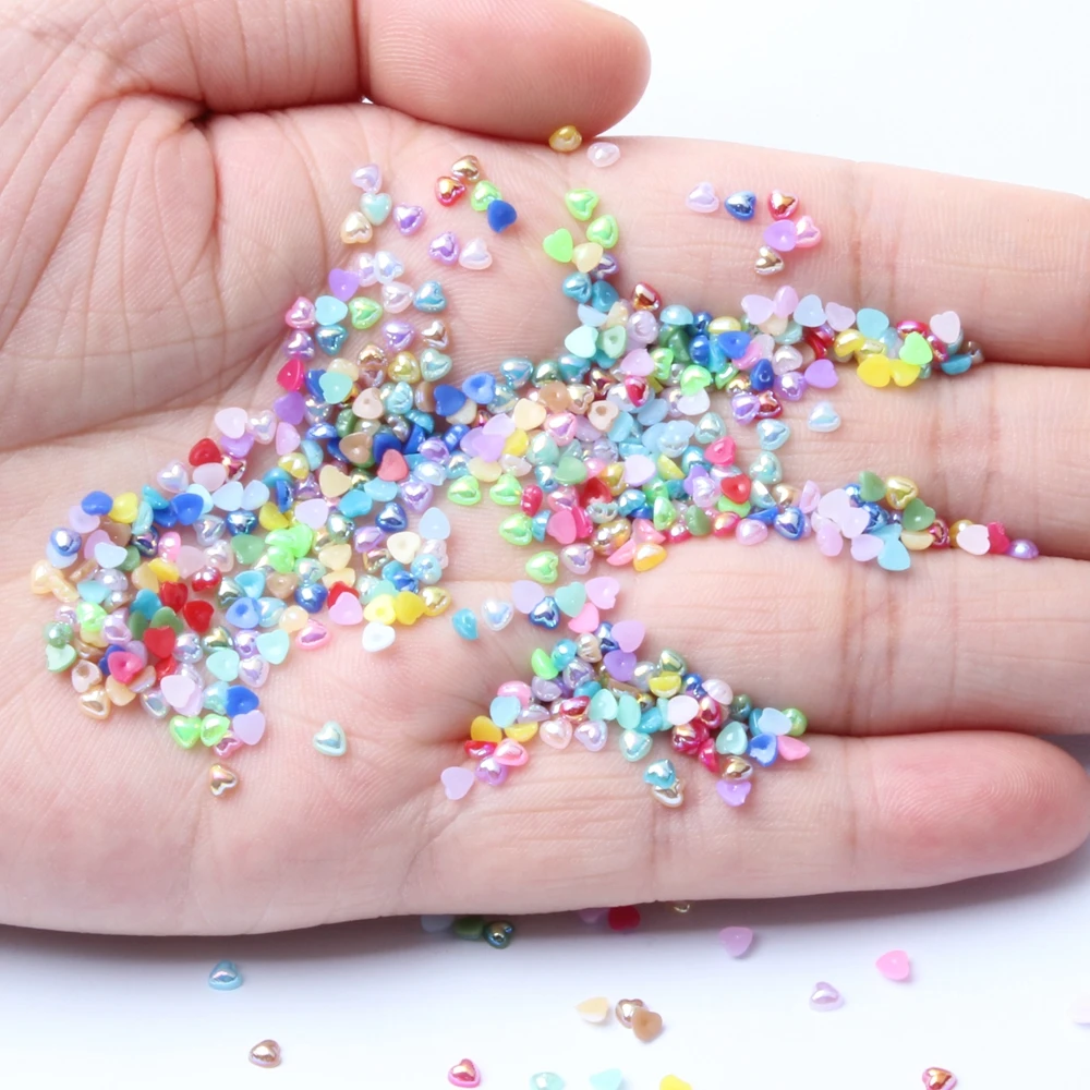 

Half Pearls Flatback Imitation Heart Shape 3mm 10000pcs Glue On Resin Pearls AB Colors Super Shiny For Nail Jewelry Decorations