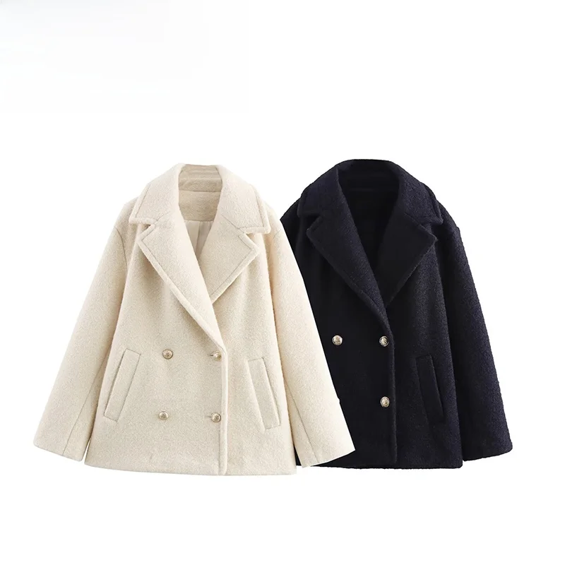 

ZBZA Spring New Women's Faion Design Pearl Leather f Long Coat Jaet Sli Commute Straight Tube Long Sve Coat