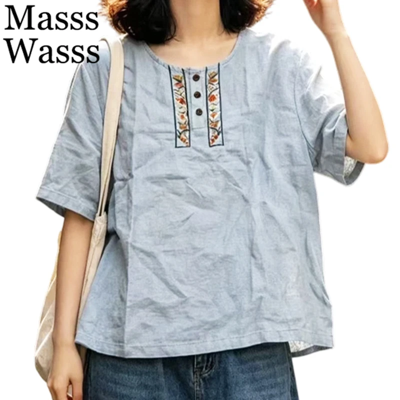 

Masss Wasss 2026 Japanese Design Printed Tee Shirts Women Fashion Causal Loose Tops Ladies Summer Vintage Classic O Neck Clothes