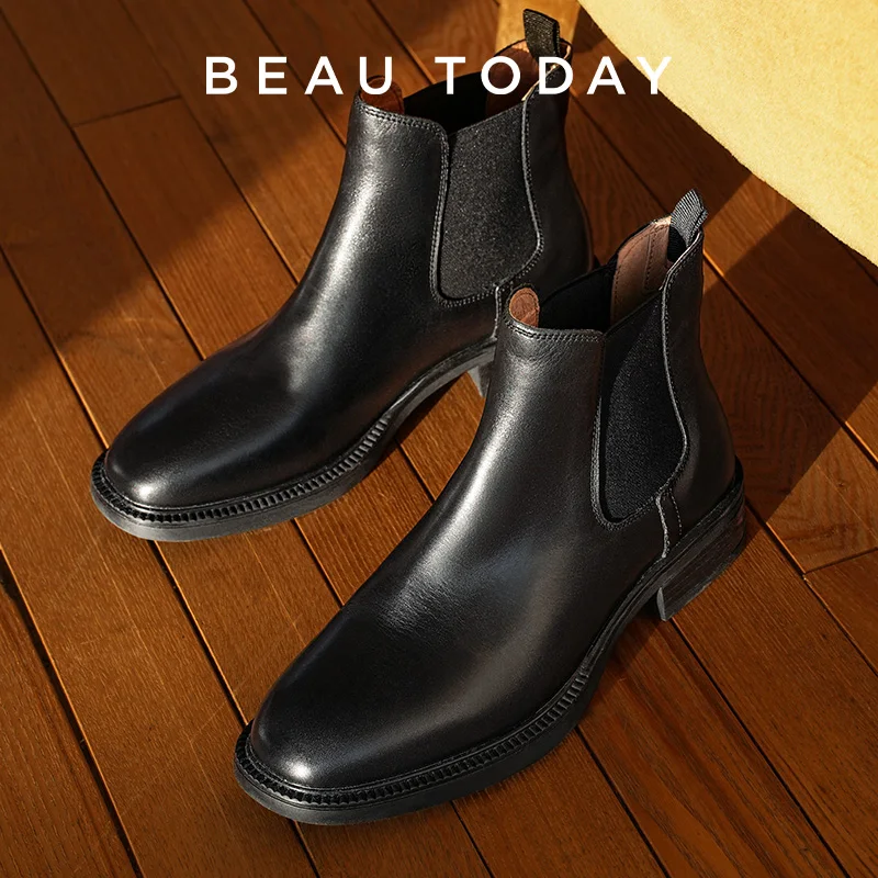 

BEAUTODAY ботинки челси, женские ботильоны из натуральной коровьей кожи с эластичной лентой и круглым носком, женские ботильоны без шнуровки с воском, ручная работа, 03696