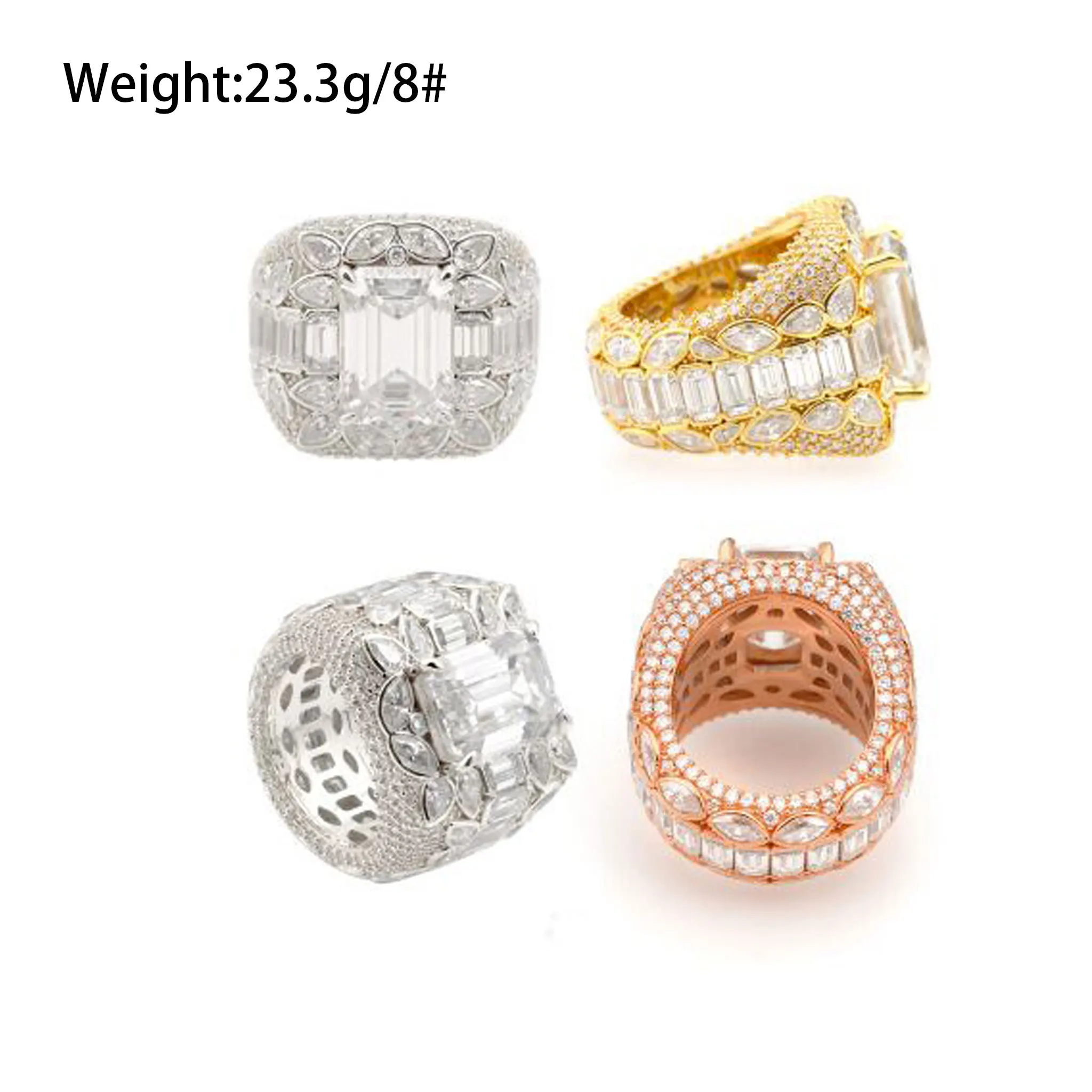 LYEE CYEE Moissanite Ring for Men Green Cut Waterdrop Horse Eye Shape Diamond Wide Band Hip-Hop Couple Wedding Anniversary Commemorative Jewelry