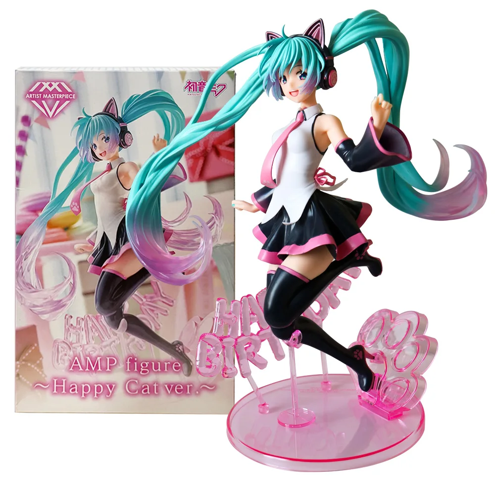 

23CM Anime Hatsune Miku Figure Happy Birthday ArtistMaster Piece Birthday 2021 Toy Happy Cat Doll Birthday Gift Model PVC