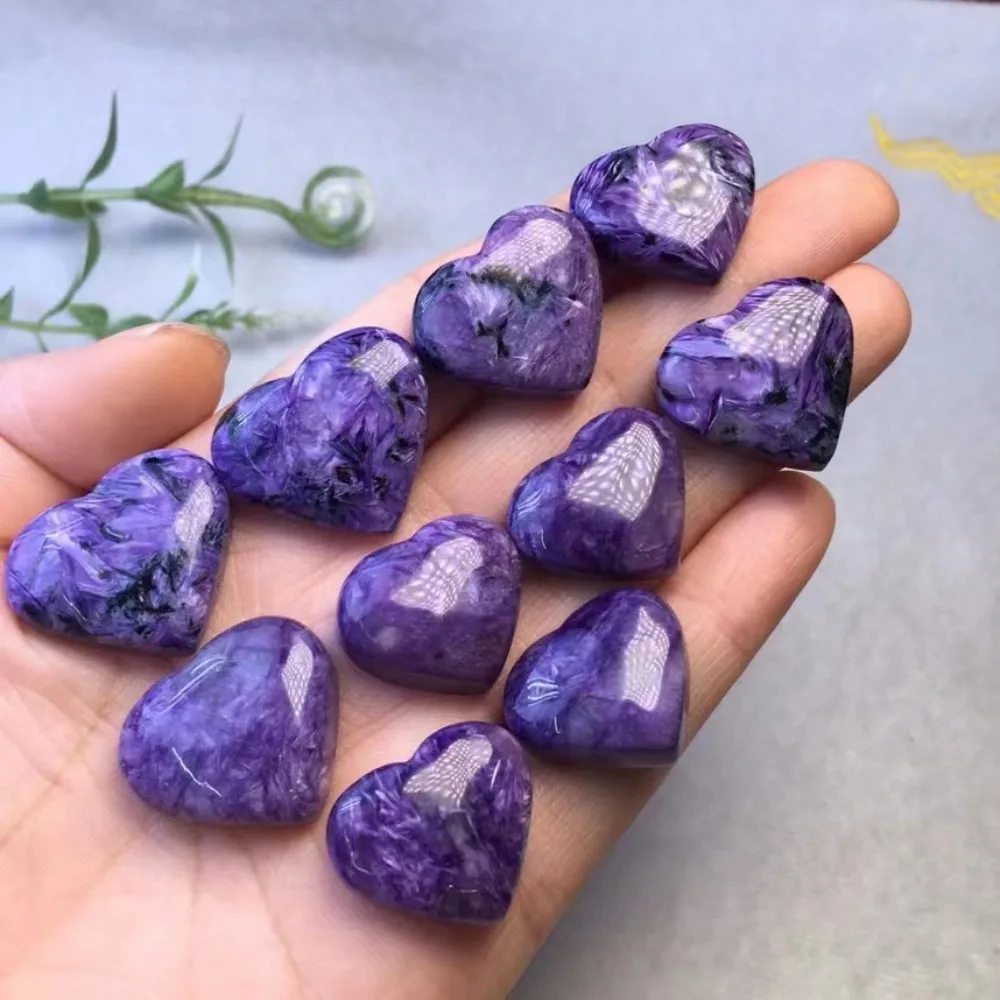 Natural Charoite Single Side Heart Crystal Quartz Stone Gemstones Healing Reiki Gemstone Home Room Decoration DIY Jewelry Making