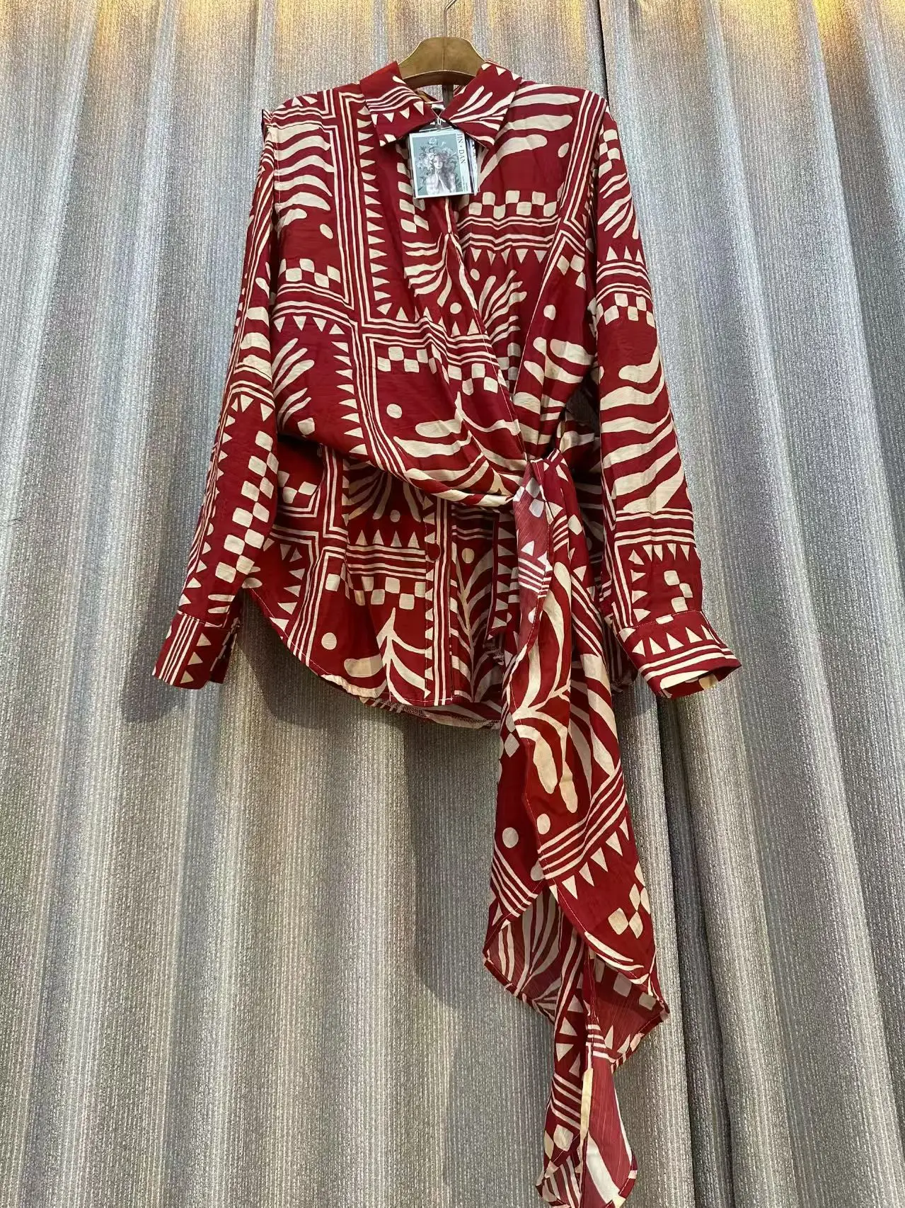 

New Women's Fashion Print Long Sleeve Lace Up Design Tops+Elegant Korean Style Sweet Blouses Casual Single-breasted Lapel ﻿