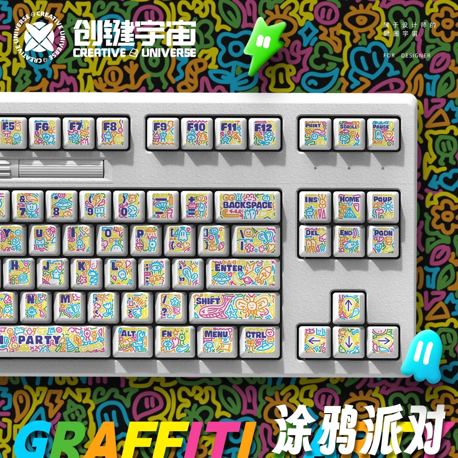 Bonito Anime PBT Keycaps Set, Teclado Mecânico, Graffiti Keycaps, Perfil Cereja, Interruptor MX, Personalizado, 133 Chaves