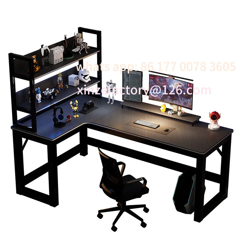 

Customizable Nordic Desk Carbon Fiber Corner Double Computer Desks with Shelf Light Luxury Simple Household Gaming Tables