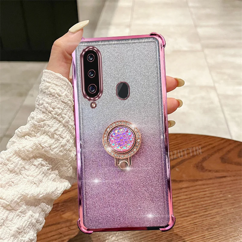 Gorgeous Round Jewelry Glitter Luxury Ring Phone Holder Case On For Samsung Galaxy A20s Girl Woman Used Anti-knock Stand Cover