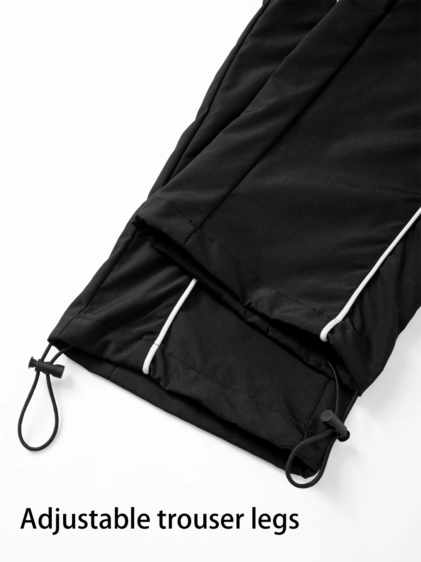 Herren-Sporthose in Schwarz mit chinesischem Schriftzug „Gerechtigkeit“ und weißen Seitenstreifen, Kordelzug, lässige, locker sitzende Hose – Detail 8