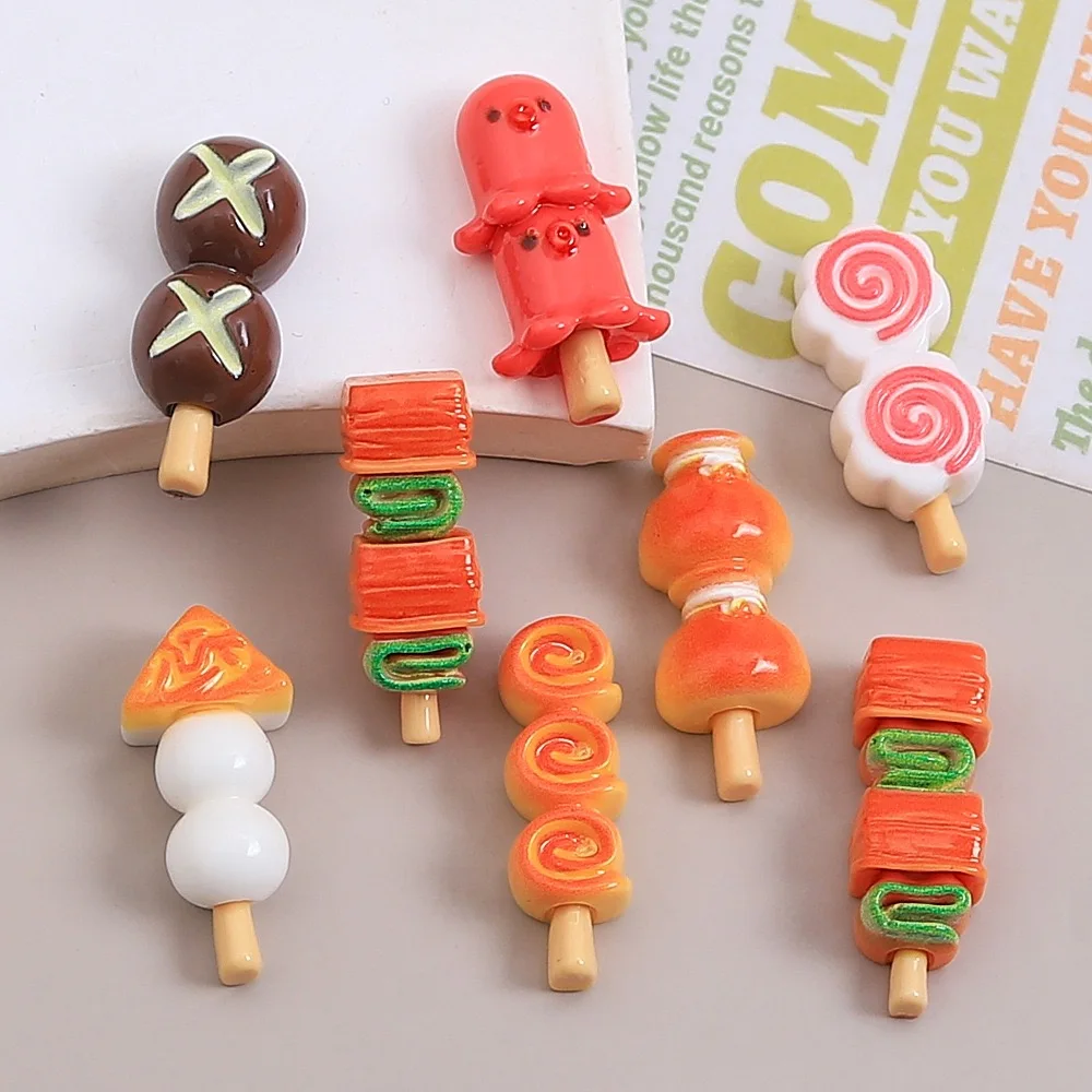 10Pcs Simulation Mini Barbecue Skewe Resin Cabochon For Hair Bows DIY Scrapbooking Crafts Phone Decoration Dollhouse Accessories