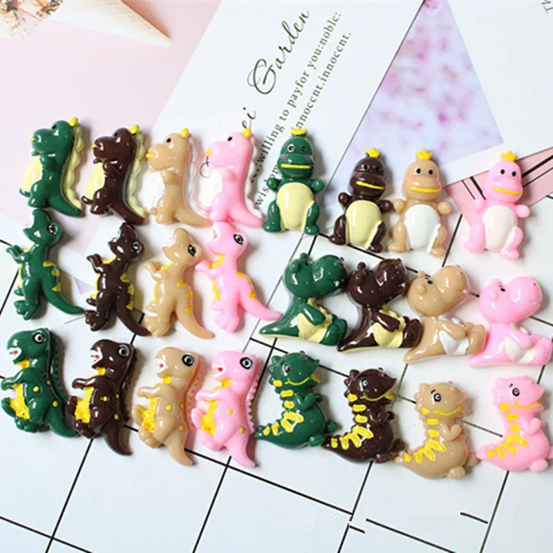 100pcs Kawaii Cartoon Animal Dinosaur Resin Flat Back Convex Circular Small Crafts Scrapbook Hair Bow Making DIY Accessories