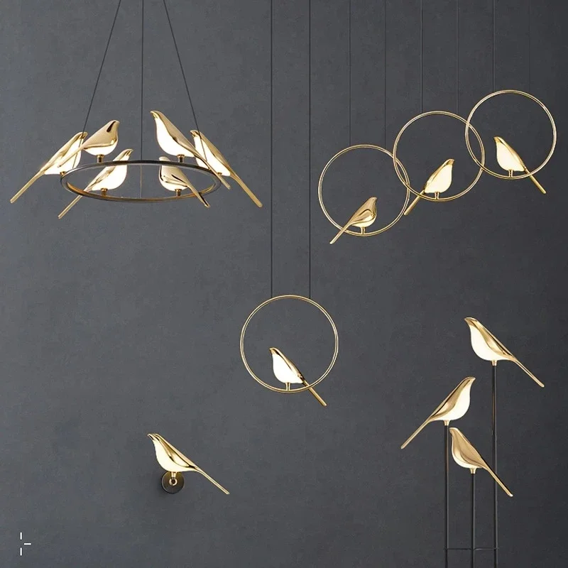 Remote Modern Magpie Bird Chandelier Nordic Personality Minimalist Art Restaurant Long LED Pendant Light Creative Bar Lamp