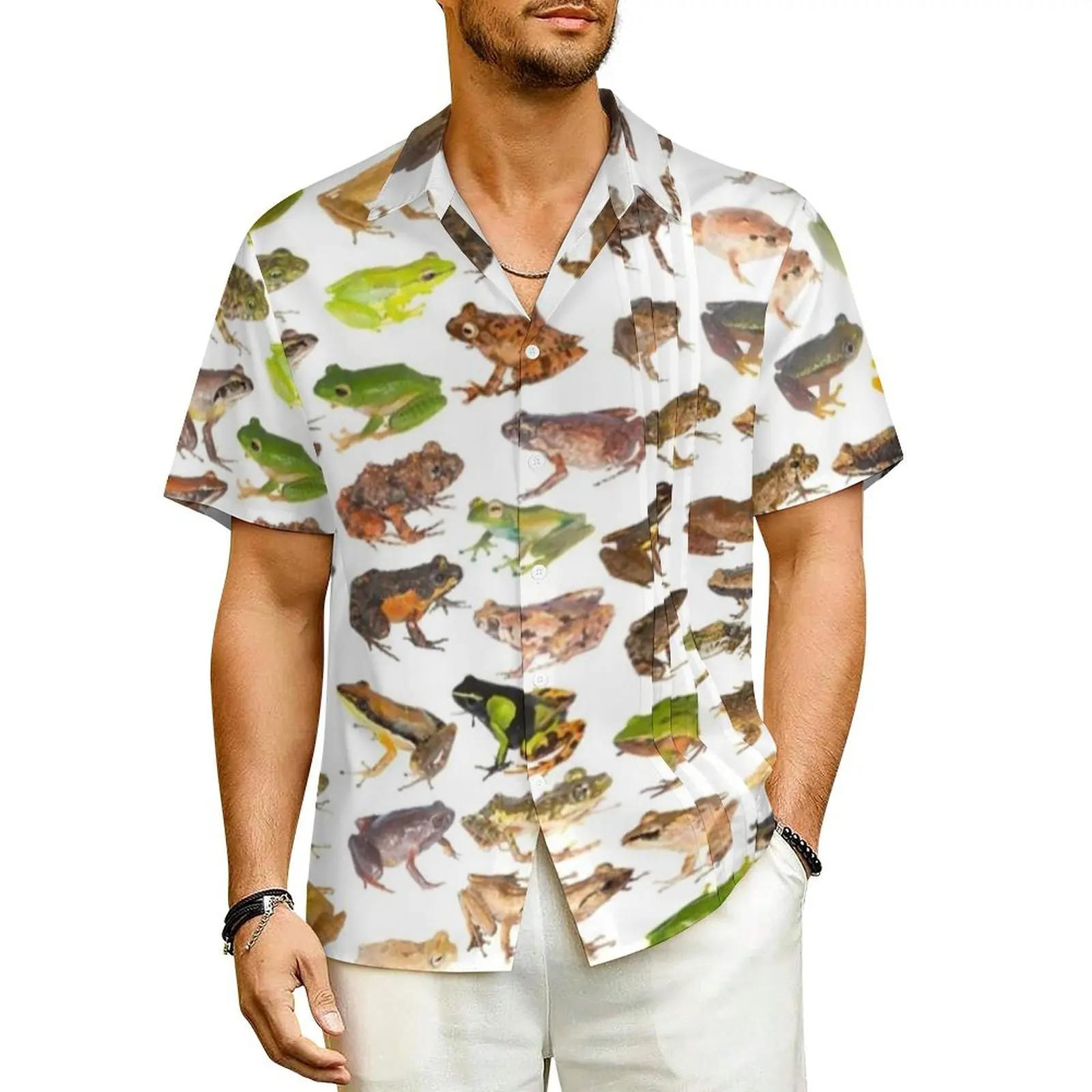 

101 Frogs of Madagascar Casual Shirt Animals Funny Forg Novelty Hawaiian Shirts Man Short Sleeve Beach Street Graphic Blouses