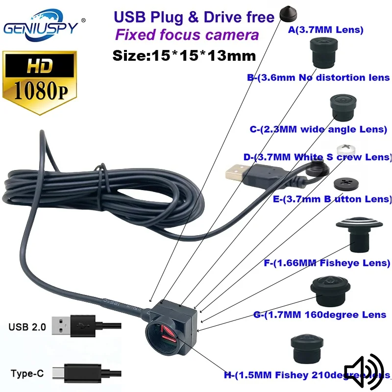 

Geniuspy 15*15 мм мини-камера типа C USB 1080P Micro USB OTG камера с микрофоном камера видеонаблюдения для мобильных телефонов Android