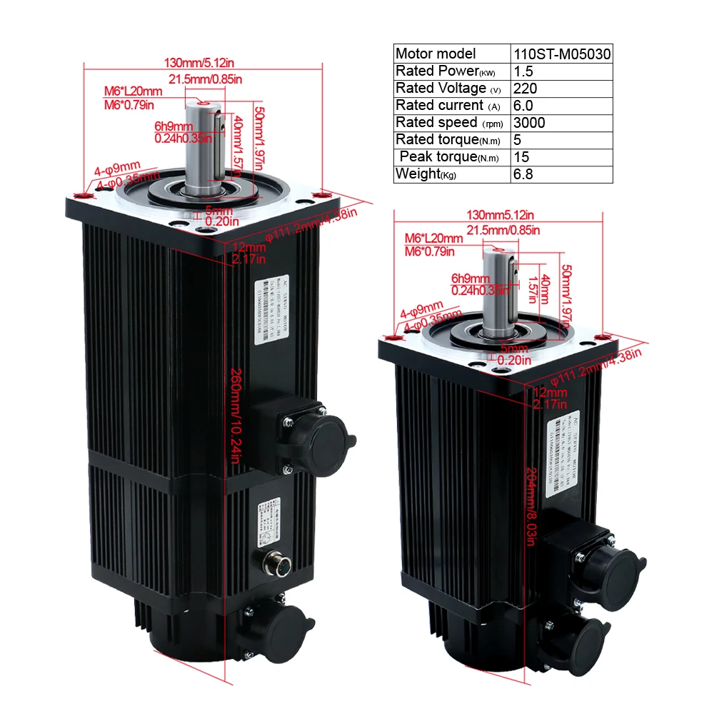 1.5KW 110 130 Servo Motor 5/6/10N.m 714/857/1429ozin MAX 25N.m 220V 1500-3000rpm + Drive T3DF RS485 220VAC For CNC Engraver