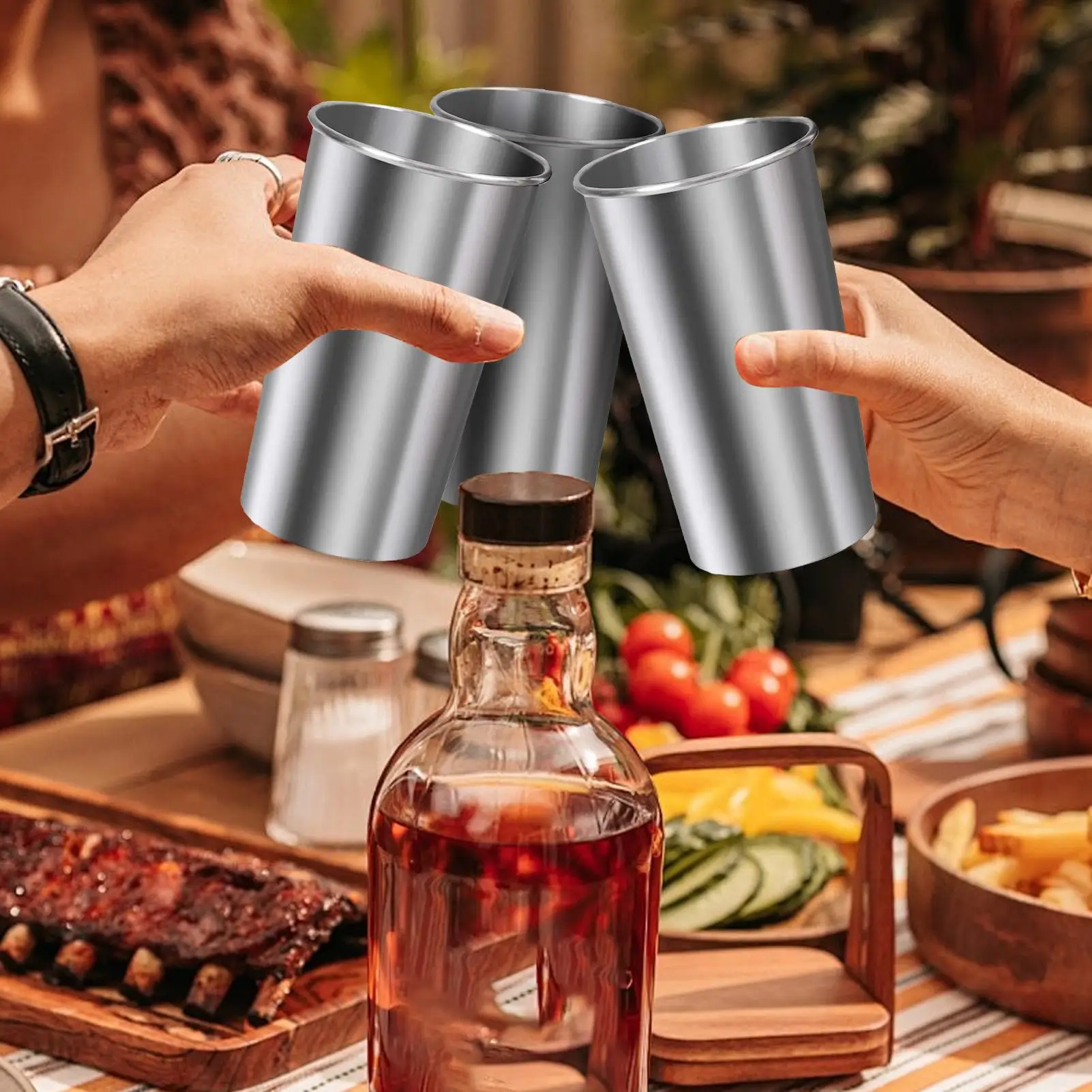6 pçs conjunto de copos de aço inoxidável para uísque vinho portátil drinkware viagem ao ar livre inquebrável empilhável copos bebendo