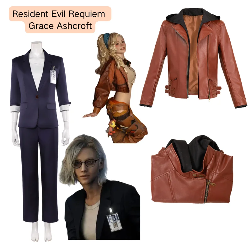 

Grace Ashcroft Brick Red Jacket Halloween Requiem Cosplay Costume Fancy Party Dress Carnival Halloween