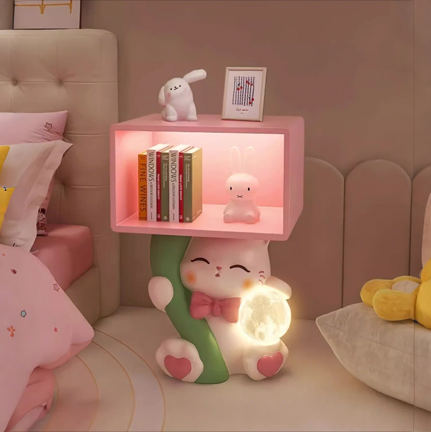 

Cartoon Cute Cat Figurine Bedside Table Girl Children's Room Bedroom Furniture Nightstand Cream Style Decoration Small Cabinet