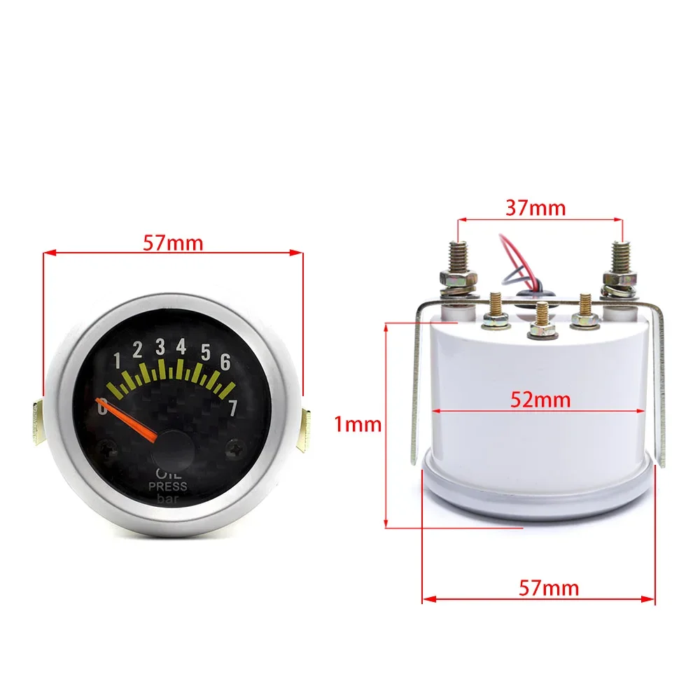 52mm 12V Car Auto Oil Pressure Gauge Meter 0-7Bar With Sensor Carbon Fiber Car Oil Pressure Meter White LED YC100036