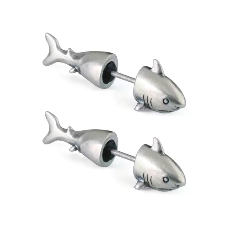 High Polished Shark Earrings Hip Hop Cold Wind Earrings Statement Jewelry Gift