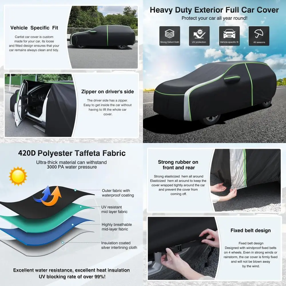 

Всепогодный водонепроницаемый чехол для автомобиля Nissan Rogue 2008-2026, защита на улице с молнией и светоотражающими полосами