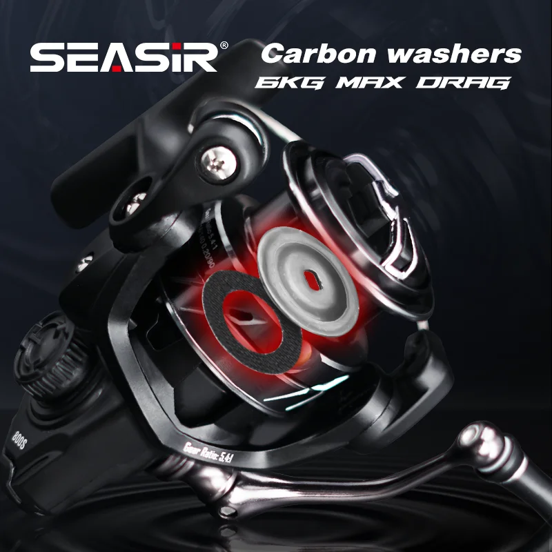 SEASIR Stream Spinning Reel 139g Ultralight Carbon Washers 6Kg Max Drag Metal Grip 5+1BB 5.4:1 Freshwater Saltwater Fishing Reel