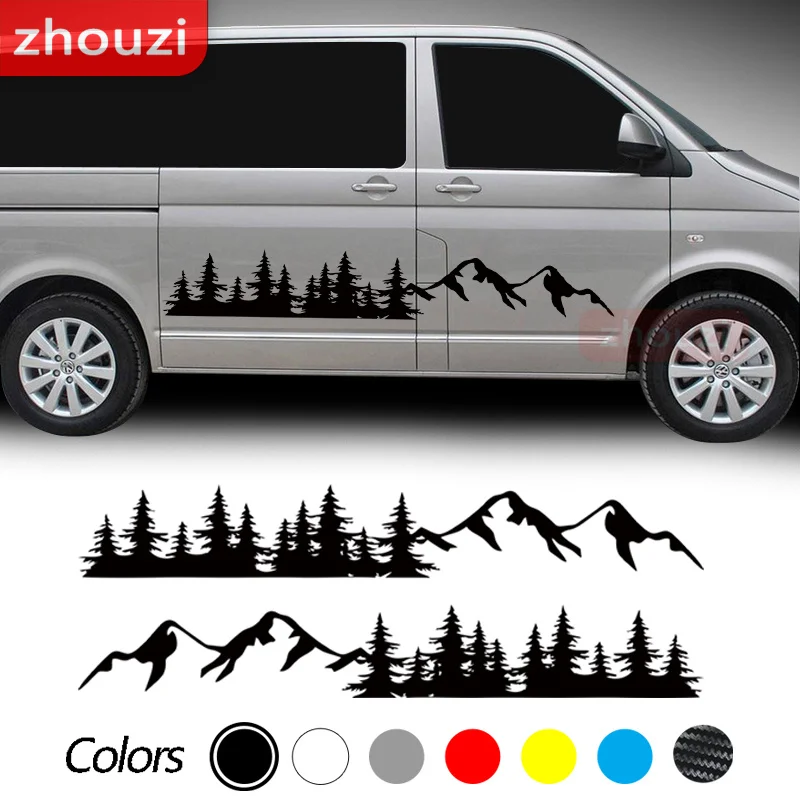 For Volkswagen VW Multivan TRANSPORTER T5 T6 Toyota Elfa 2PCS Car Door Side Stickers Mountain Forest Decal Accessories