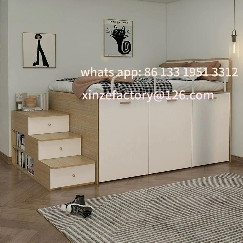 

Customizable half-height bed combination tatami wardrobe integrated space-saving multi-functional stairbed