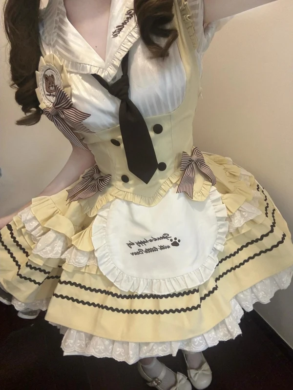 Conjunto de camiseta Sweet Lolita Bubble Sve irt Knot chaleco falda hinchada conjunto verano Faion conjunto de mujer