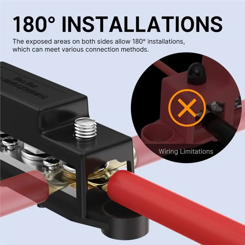 TFORU-275A 12V Bus Bar Battery Power Distribution Block Car Audio Busbar 4 X 3/8' Posts 6 X 8 Screws For Marine