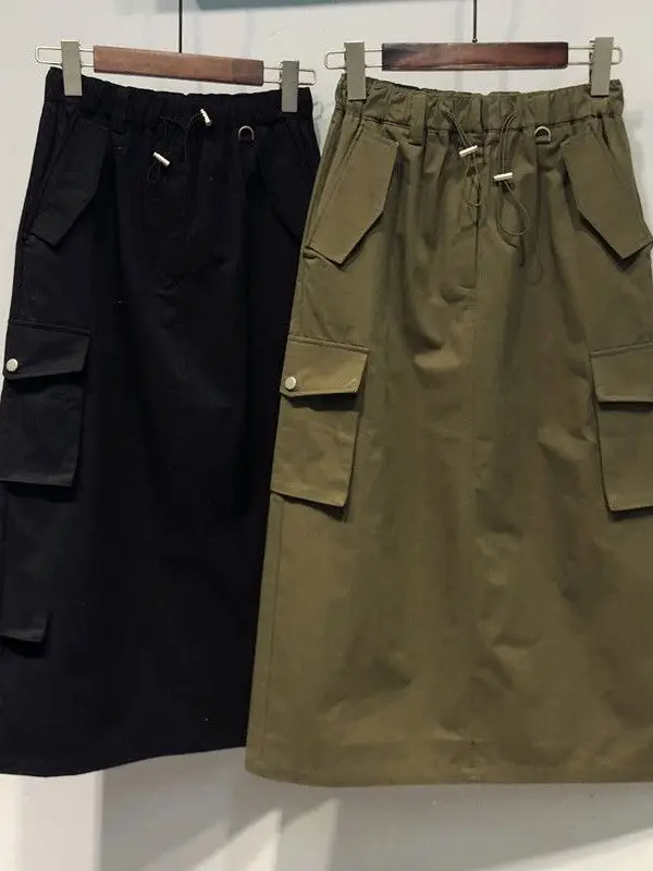 

plus Size 300 Pounds Summer High Waist A-Line Work Skirt Women Versatile Slimming Short Knee-Length Slit Midi Skirt
