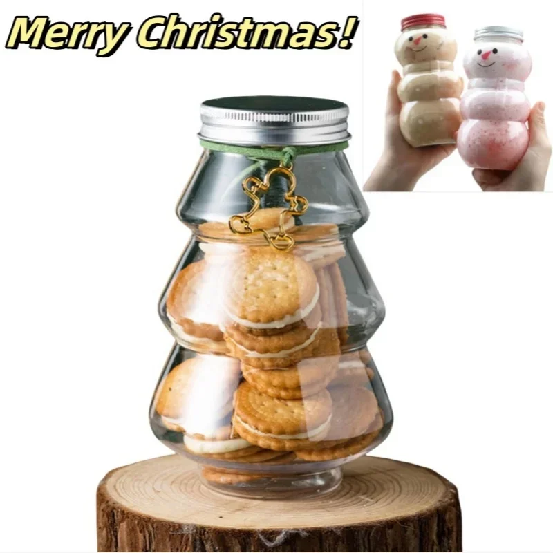 500ml Christmas Candy Biscuits Bottle Snowman&Tree Shape Drink Bottles Juice Milk Tea Jar Food Storage Container Party Favors