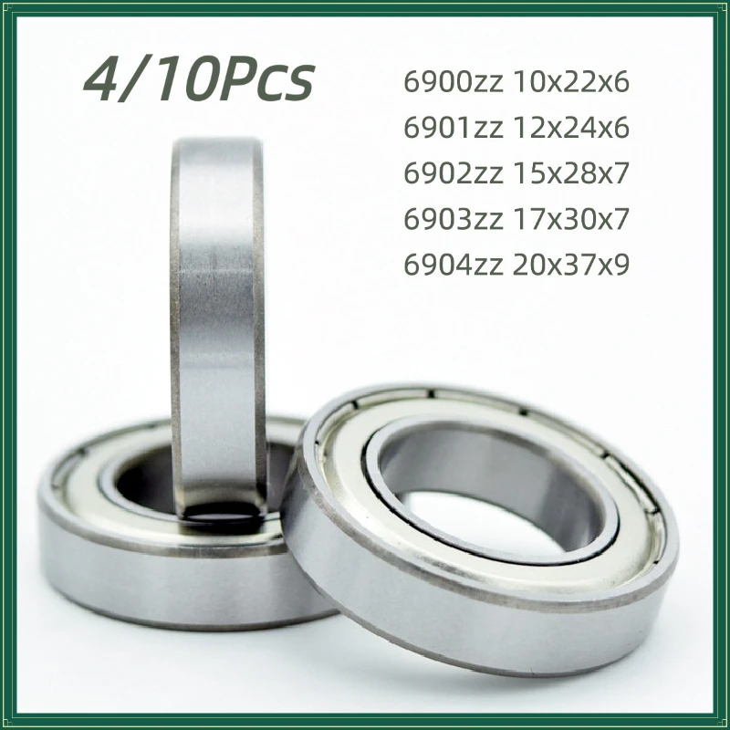 4/10Pcs 6900 6901 6902 6903 6904ZZ Thin‑Wall Miniature Deep Groove Ball Bearings Double Metal Shielded Bearing Steel