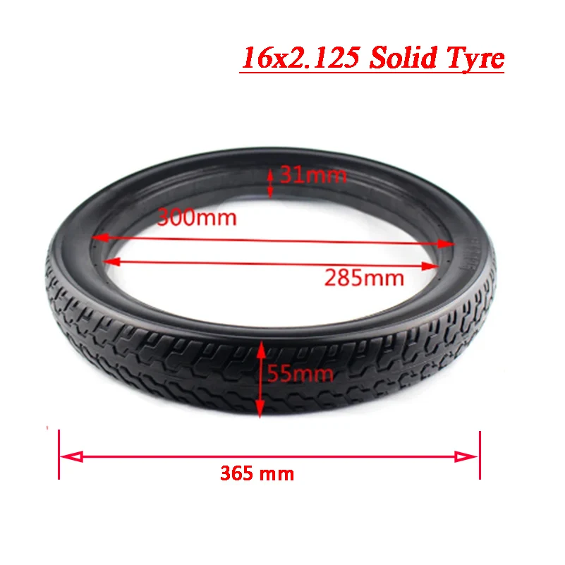 16 inch solid tire for bicycle & mountain bike 16x2.125 Folding electric bicycle E-bike Non inflation solid tyre