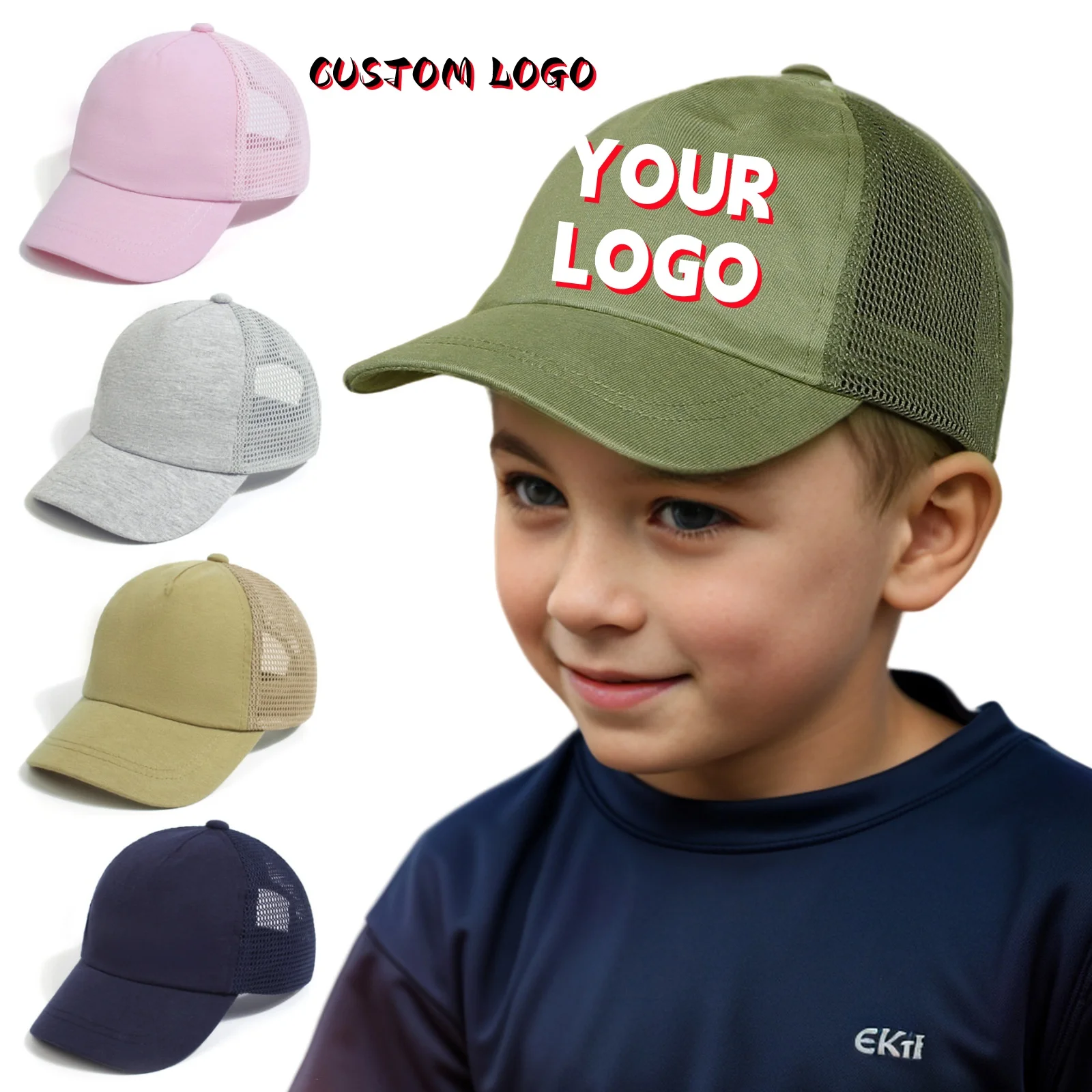 

Детская летняя хлопковая бейсболка для девочек и мальчиков, однотонная уличная солнцезащитная кепка с индивидуальным логотипом, детские повседневные дышащие сетчатые фуражки