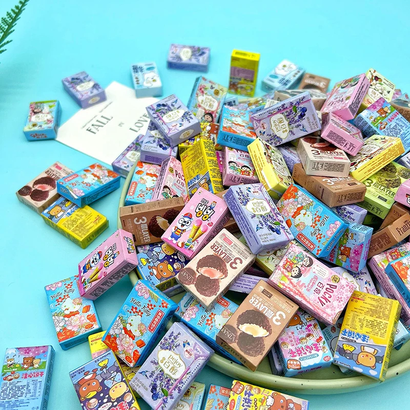 10pcs Cute New Miniature Dollhouse Supermarket Food Snacks Mini Cake/Cream Puff/Milk Biscuit for Doll Kitchen Accessories